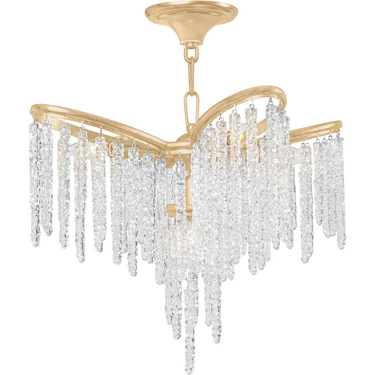 Pandora Chandelier by Corbett in gold leaf. Made from steel in a modern style.