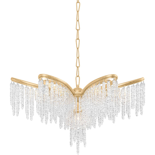 Pandora Chandelier by Corbett in gold leaf. Made from steel in a modern style.
