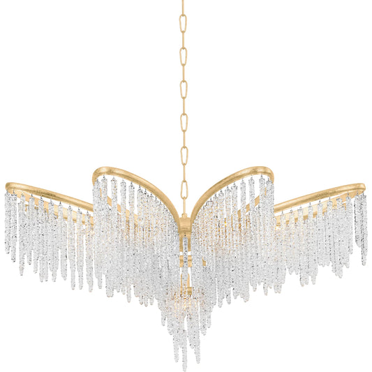 Pandora Chandelier by Corbett in gold leaf. Made from steel in a modern style.