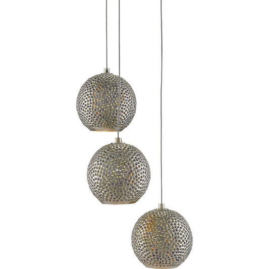 Giro Pendant by Currey and Company in painted silver, nickel, blue. Made from metal, glass bead in a modern style.