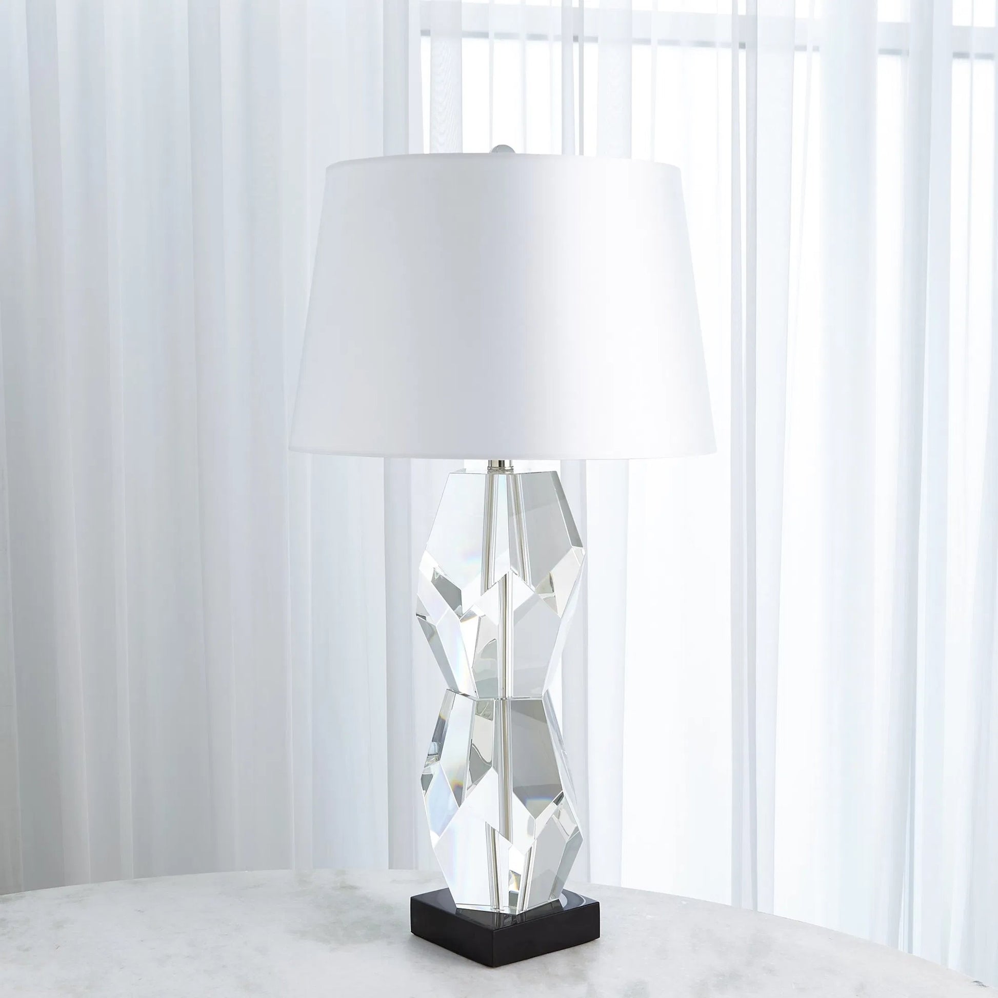 Facet Double Block Lamp by Global Views in double. Made from crystal, marble in a transitional style.