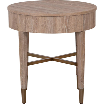 Fairfeild Chair La Jolla Round End Table by Fairfield Chair in brown and scrubbed oak. Made from high pressured laminate, solid wood in a unique style.