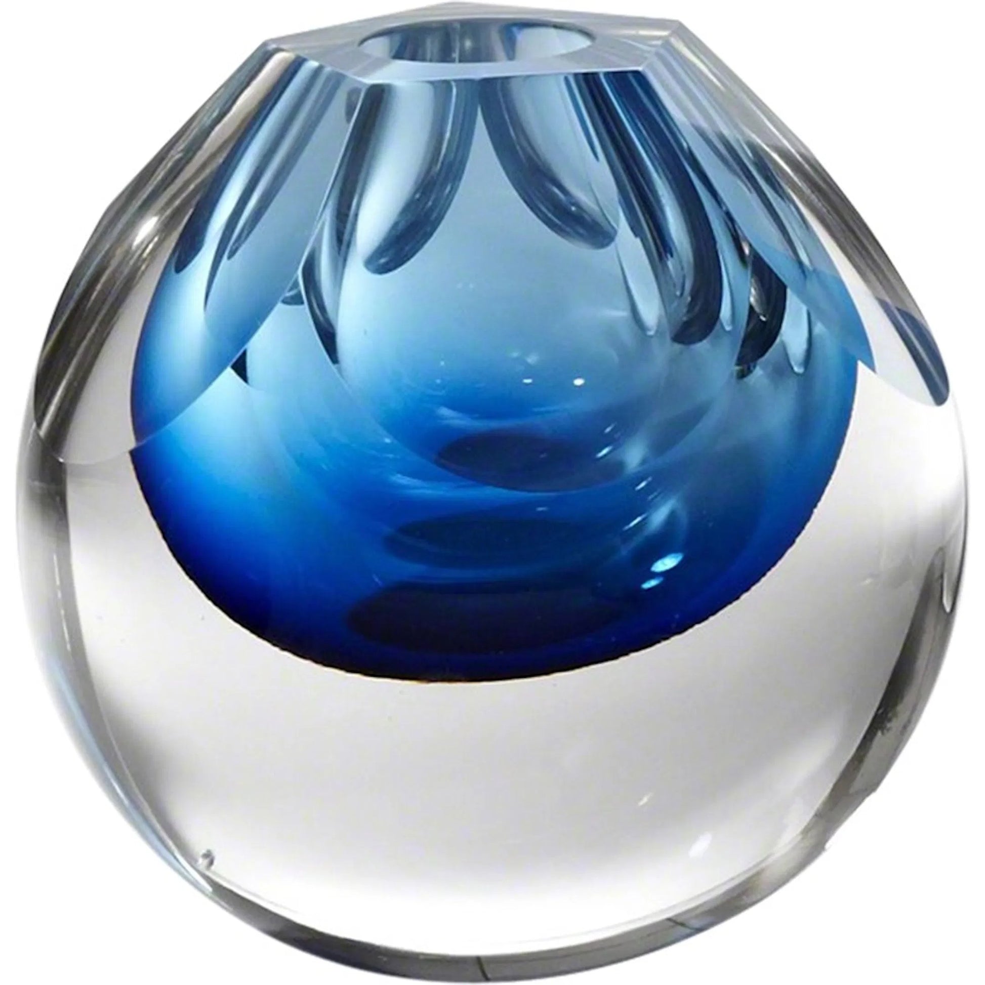 Square Cut Glass Vase by Global Views. Made from art glass in a coastal style.