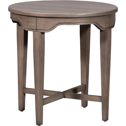 Avignon Round End Table by Fairfield Chair in brown. Made from beech solids, laminate in a unique style.