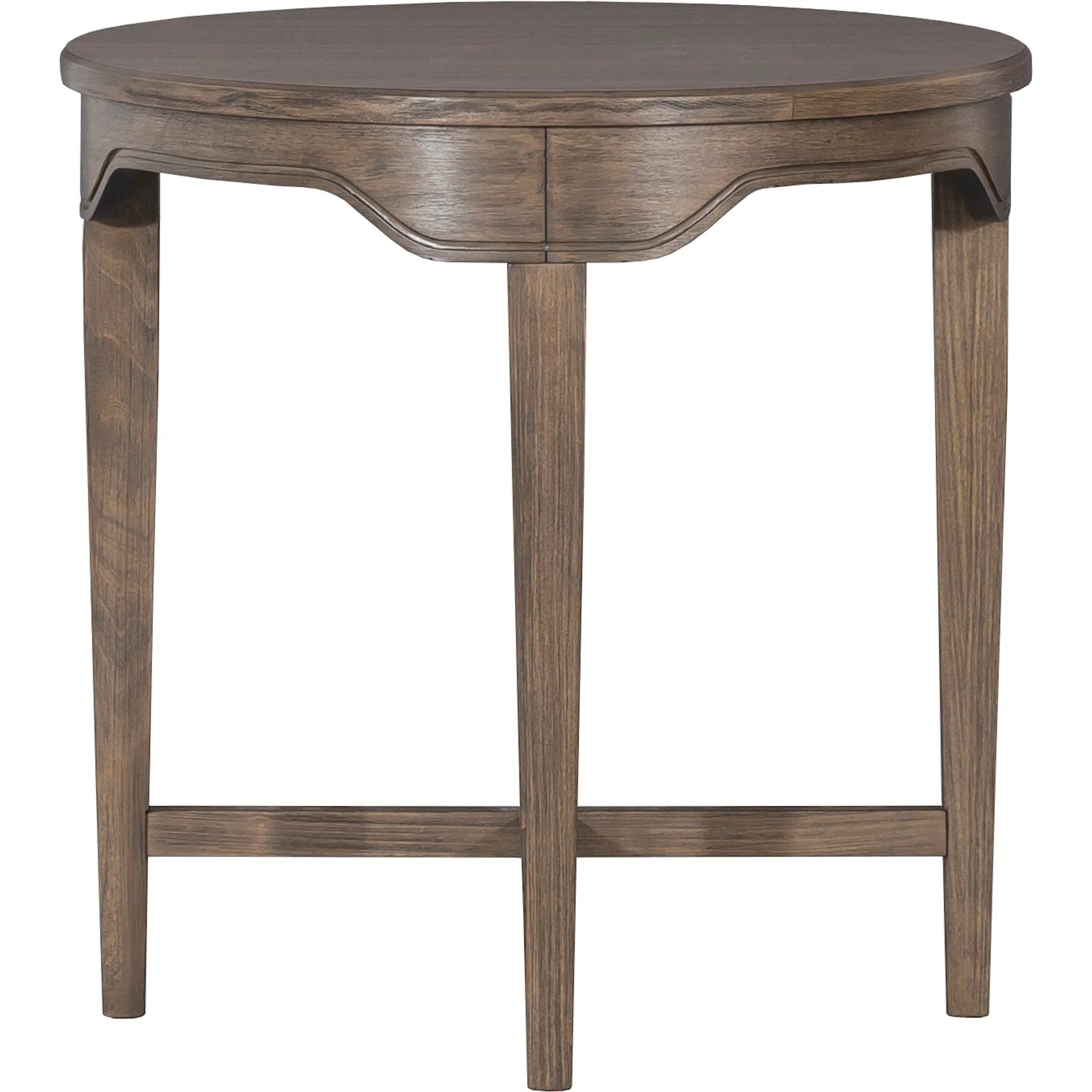 Avignon Round End Table by Fairfield Chair in brown. Made from beech solids, laminate in a unique style.
