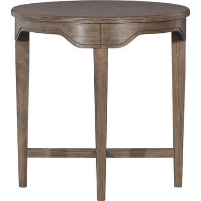 Avignon Round End Table by Fairfield Chair in brown. Made from beech solids, laminate in a unique style.