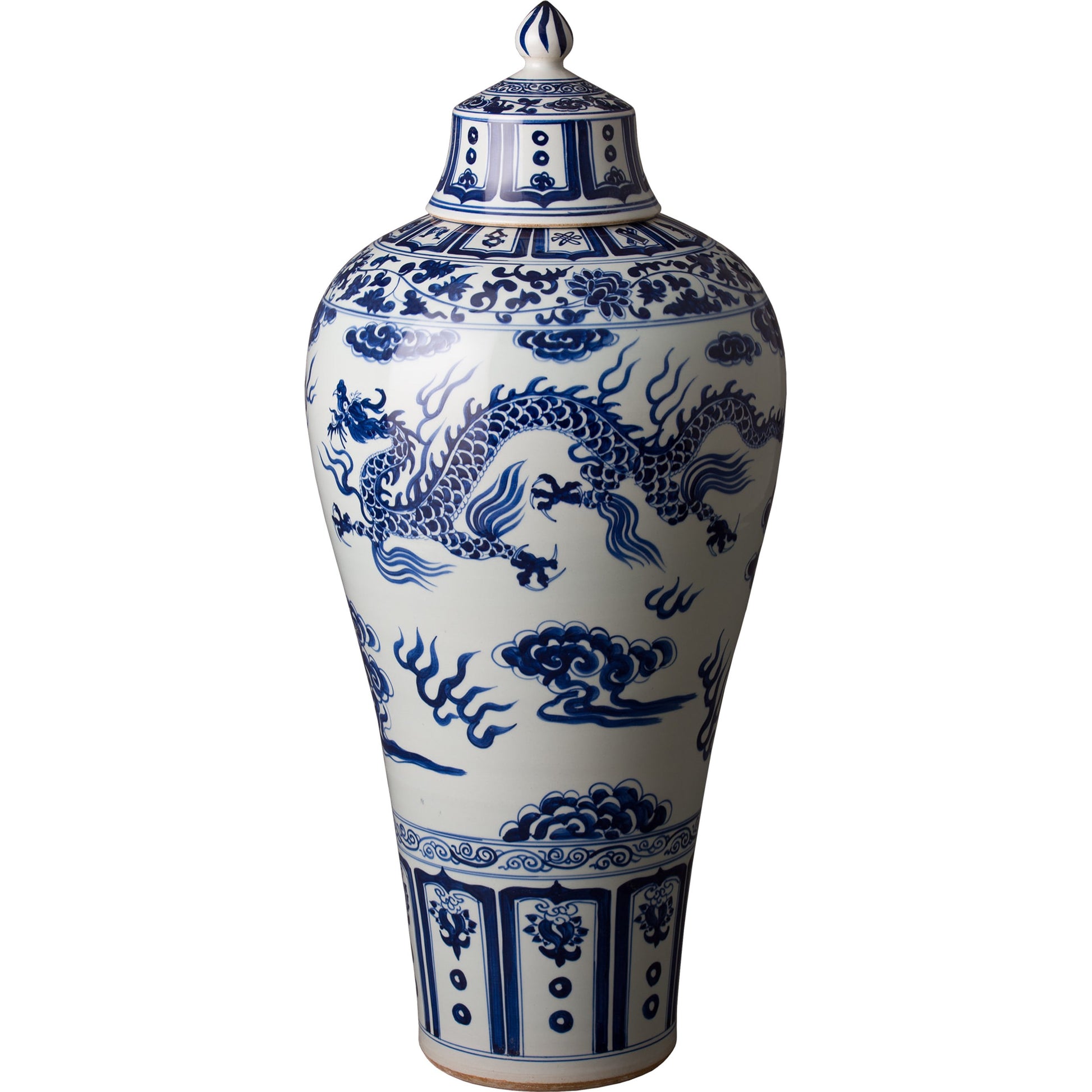 Grande Porcelain Lidded Meiping Vase by Emissary in blue, white. Made from unique in a eclectic & global style.