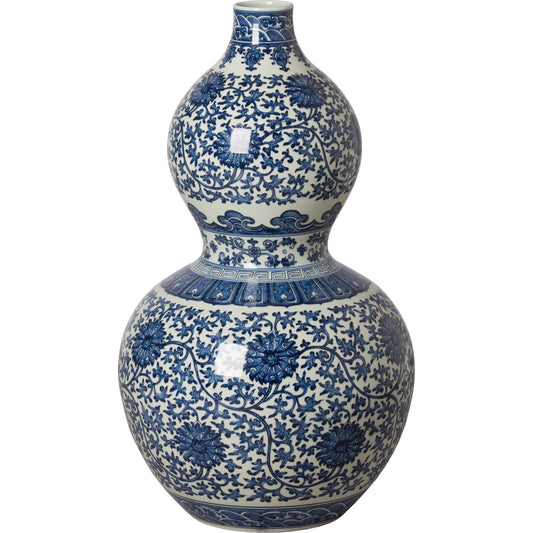 Porcelain Gourd Vase by Emissary USA in blue, white. Made from unique in a traditional style.