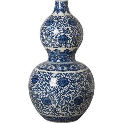 Porcelain Gourd Vase by Emissary in blue, white. Made from unique in a traditional style.