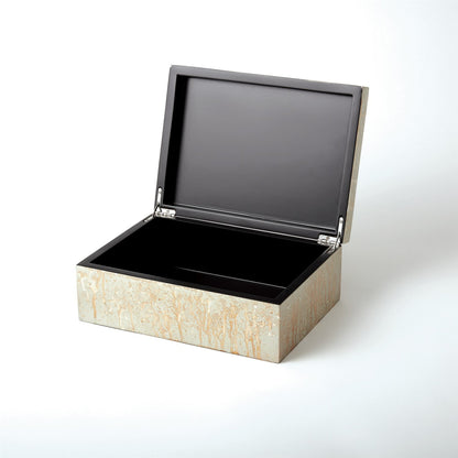 Leaf Box by Global Views in champagne, vietnamese lacquer. Made from mdf in a transitional style.