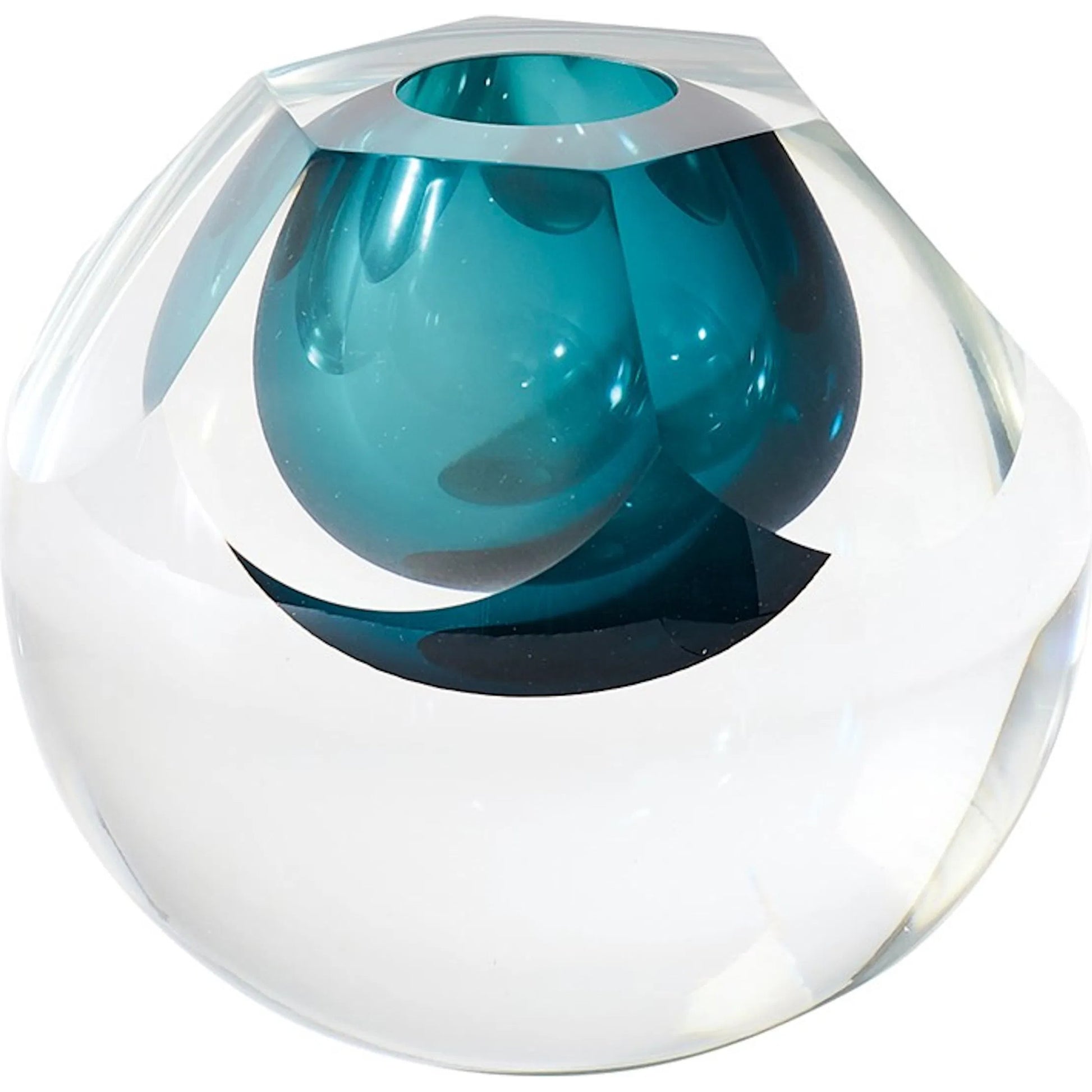 Hexagon Cut Glass Vase by Global Views. Made from art glass in a coastal style.