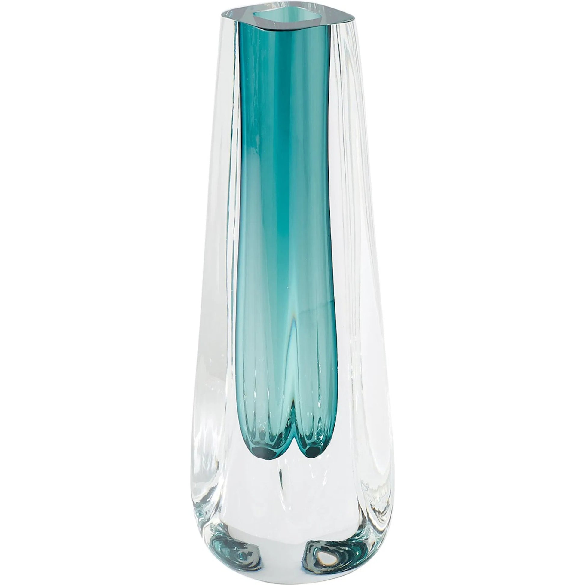 Square Cut Glass Vase by Global Views. Made from art glass in a coastal style.