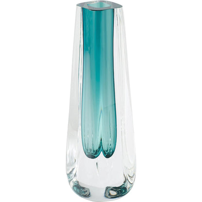 Square Cut Glass Vase by Global Views. Made from art glass in a coastal style.