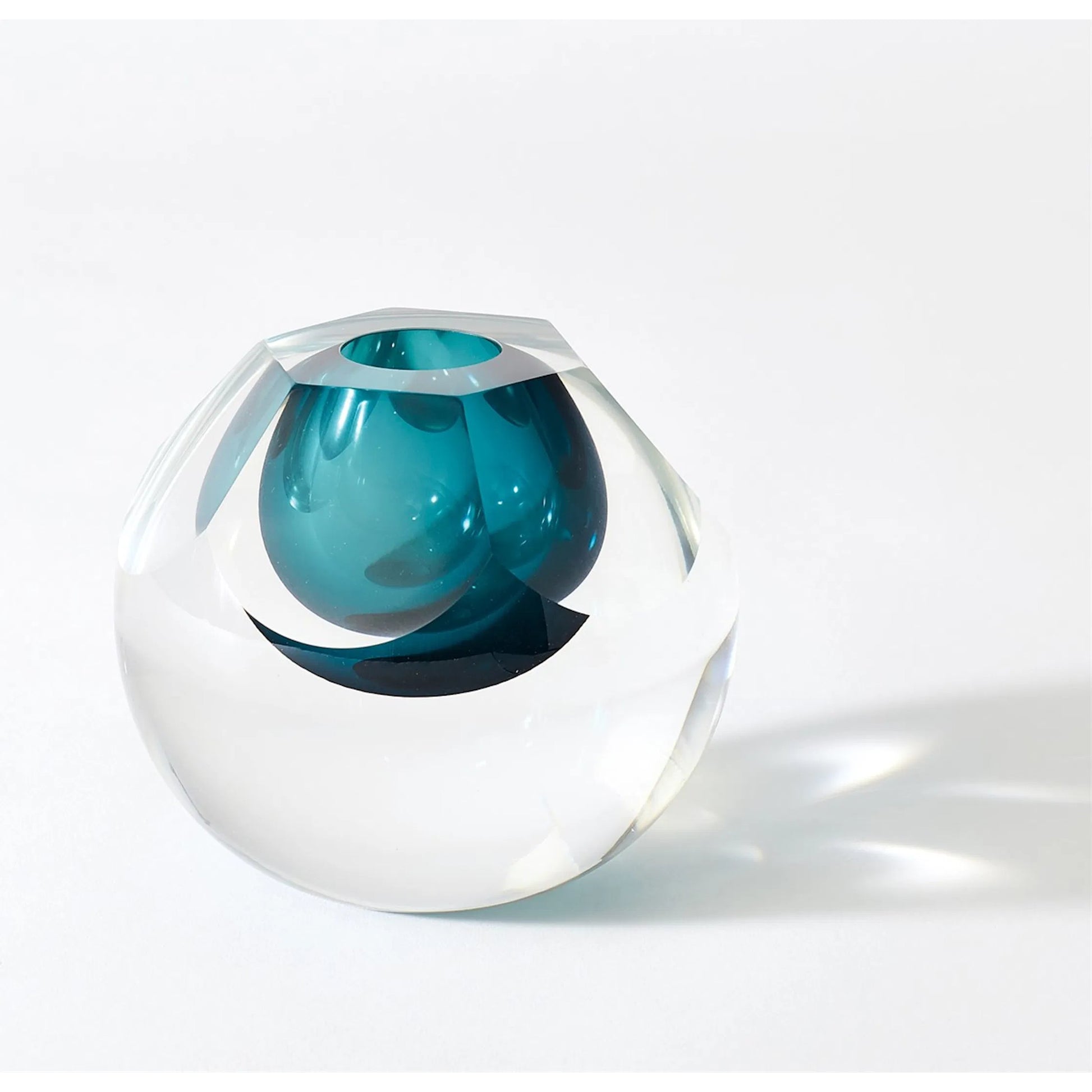 Hexagon Cut Glass Vase by Global Views. Made from art glass in a coastal style.