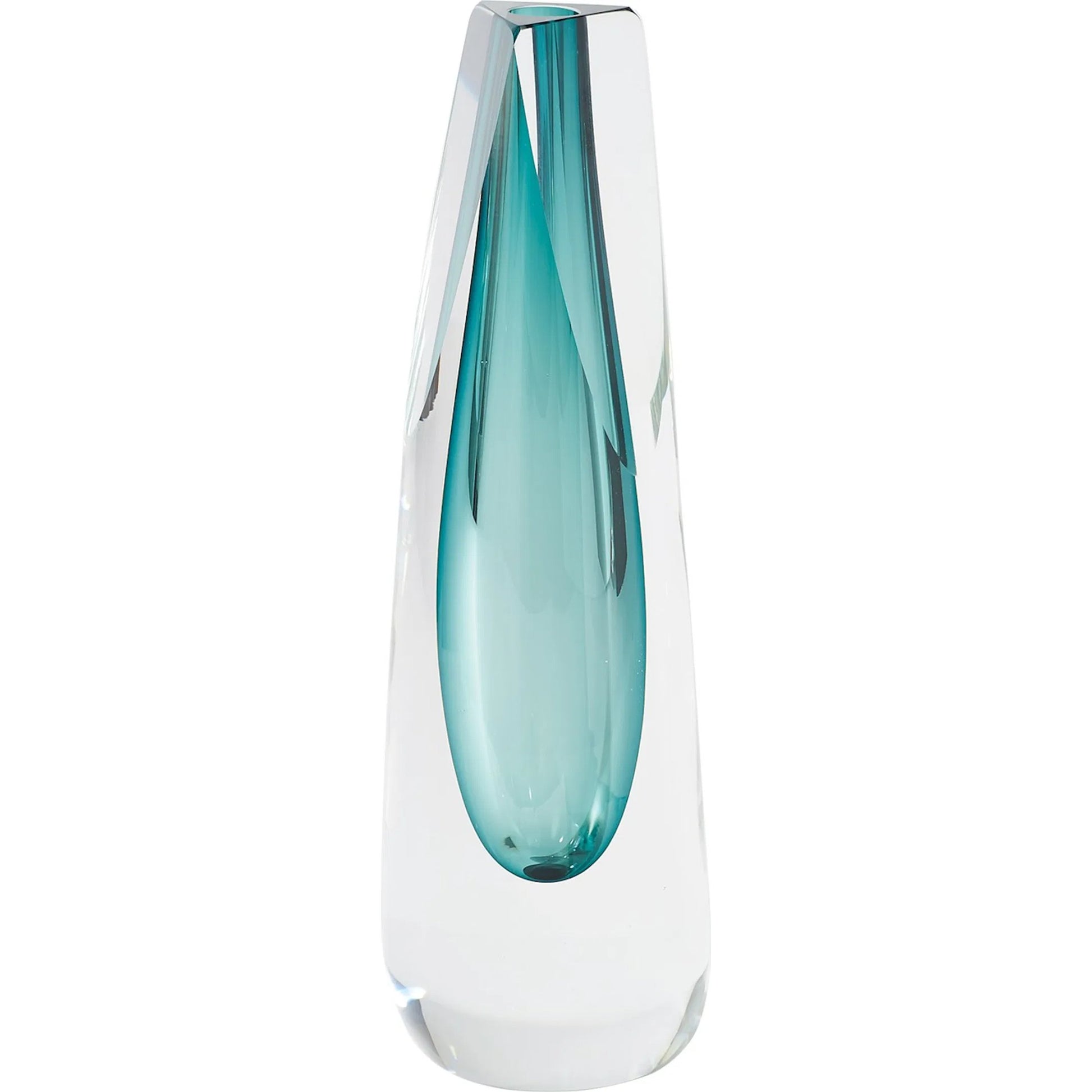 Hexagon Cut Glass Vase by Global Views. Made from art glass in a coastal style.