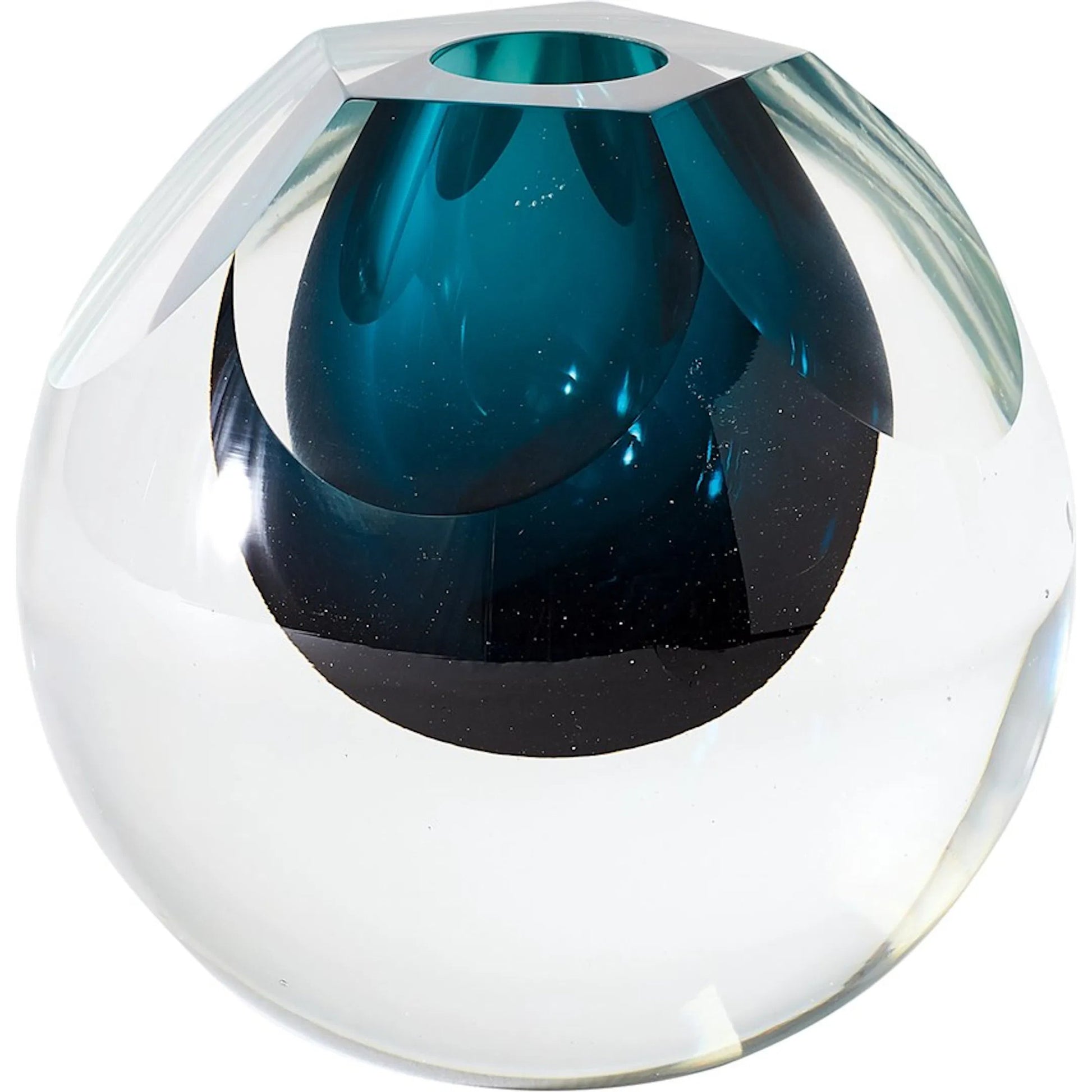 Square Cut Glass Vase by Global Views. Made from art glass in a coastal style.