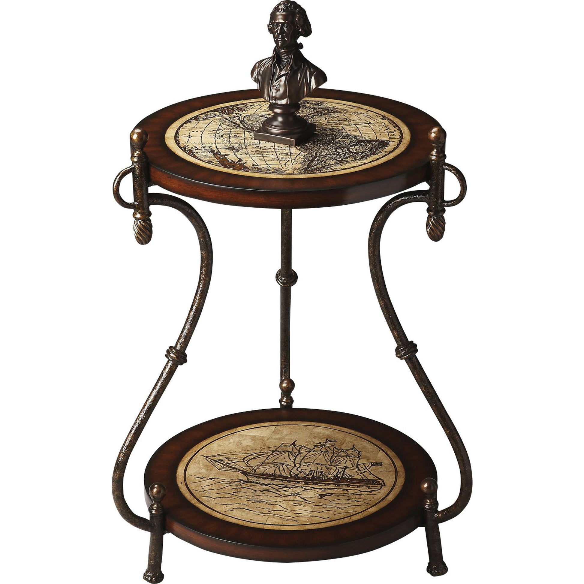 Lumi Accent Table by Butler Specialty Company in multi-color and heritage. Made from metal, wood, fossil stone veneer in a traditional style.
