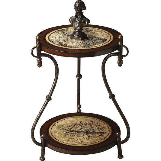Lumi Accent Table by Butler Specialty Company in multi-color and heritage. Made from metal, wood, fossil stone veneer in a traditional style.
