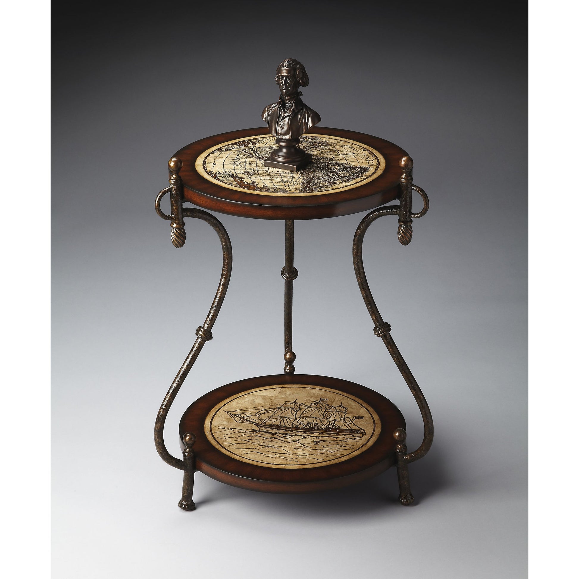 Lumi Accent Table by Butler Specialty Company in multi-color and heritage. Made from metal, wood, fossil stone veneer in a traditional style.