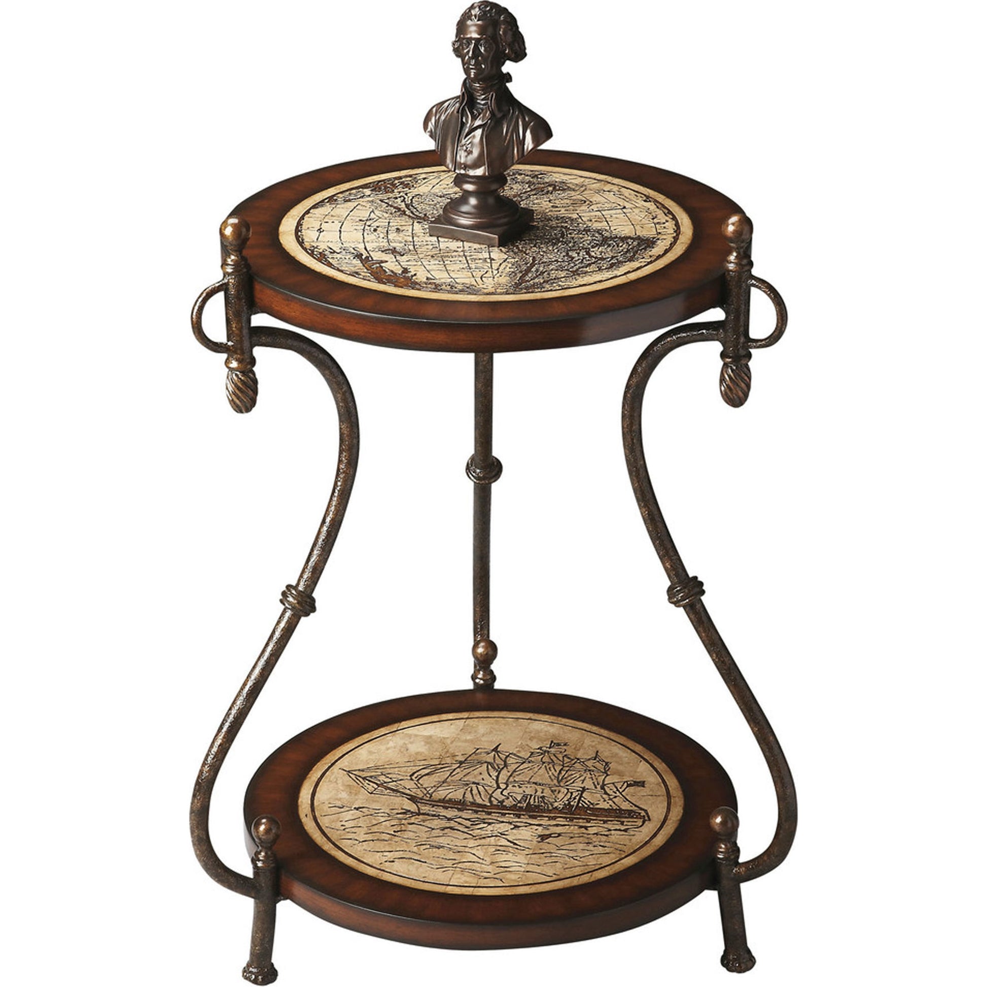 Lumi Accent Table by Butler Specialty Company in multi-color and heritage. Made from metal, wood, fossil stone veneer in a traditional style.