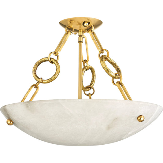 Yadira Semi- Flush by Corbett in vintage brass. Made from brass in a modern style.