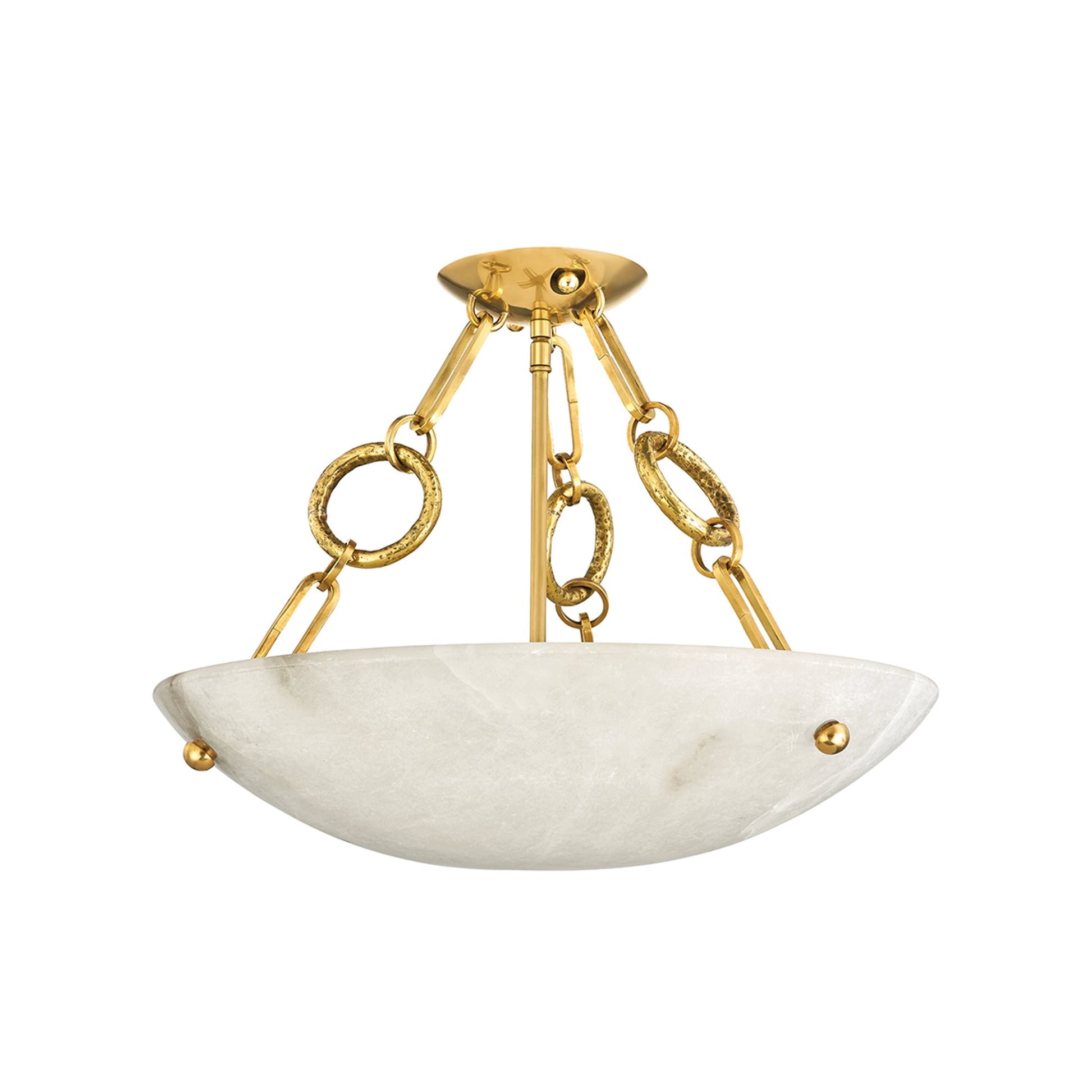 Yadira Semi- Flush by Corbett in vintage brass. Made from brass in a modern style.