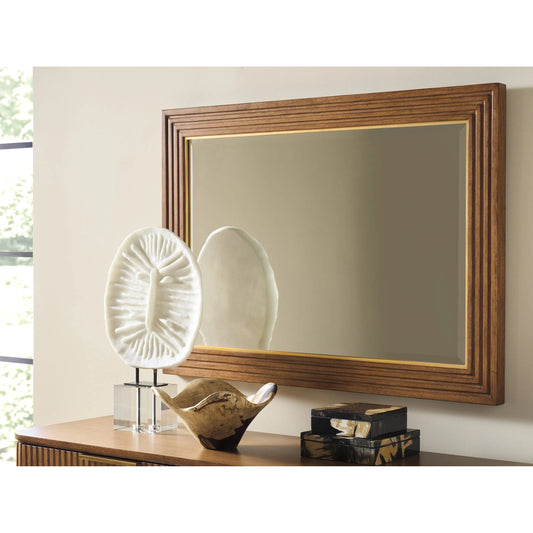 Cassia Rectangular Mirror by Lexington in satin gold. Made from metal, mirror in a unique style.
