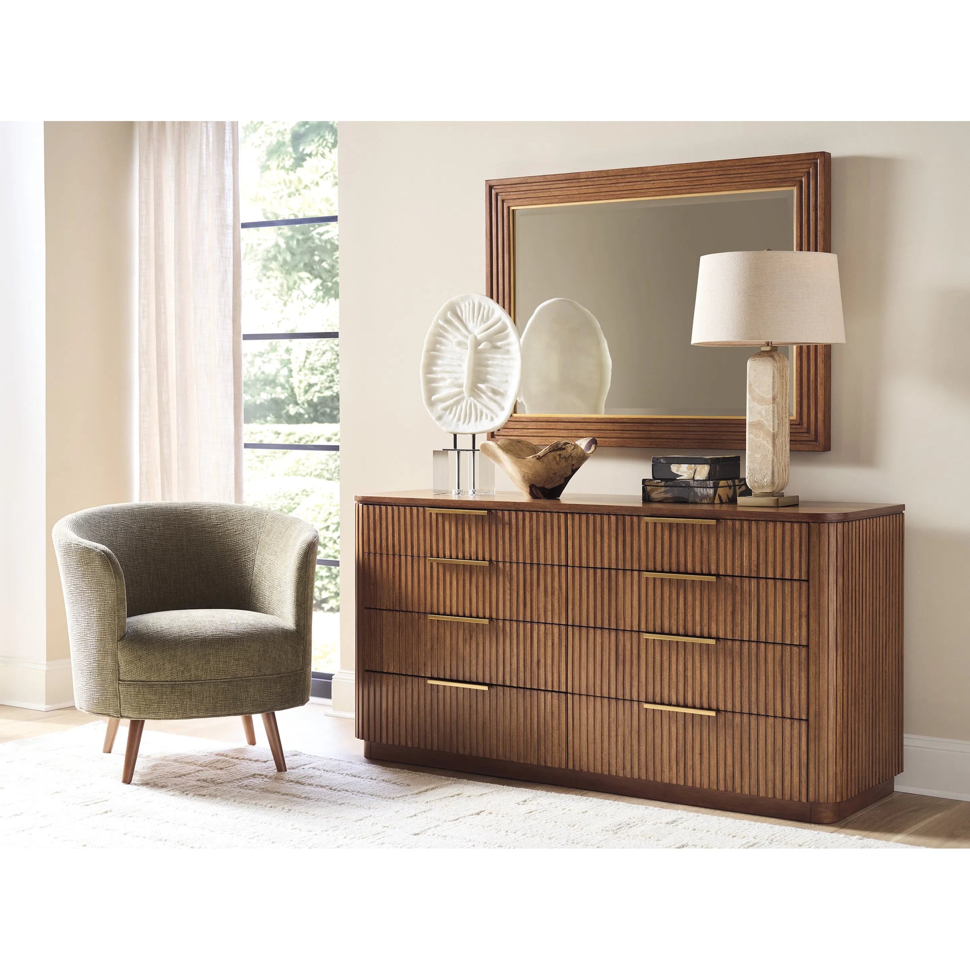 Cassia Rectangular Mirror by Lexington in satin gold. Made from metal, mirror in a traditional style.
