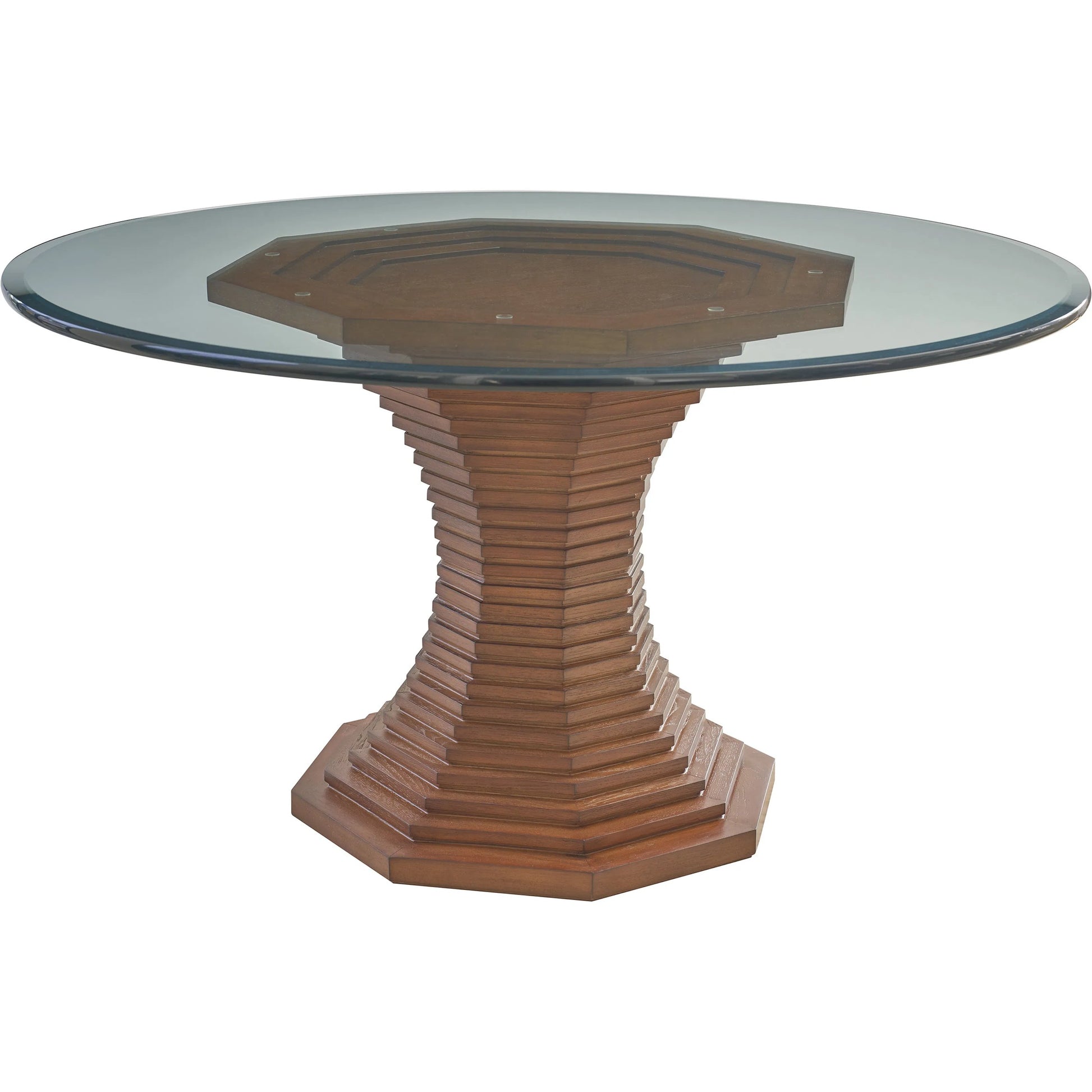 Cabrillo 72-Inch Glass Top Dining Table by Lexington in tan. Made from hickory, glass in a unique style.