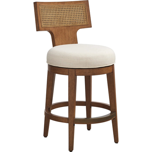 Calavera Woven Swivel Counter Stool by Lexington in sailview and marisol. Made from linen, rattan in a unique style.