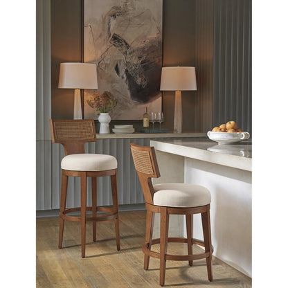 Calavera Woven Swivel Counter Stool by Lexington in sailview and marisol. Made from linen, rattan in a transitional style.