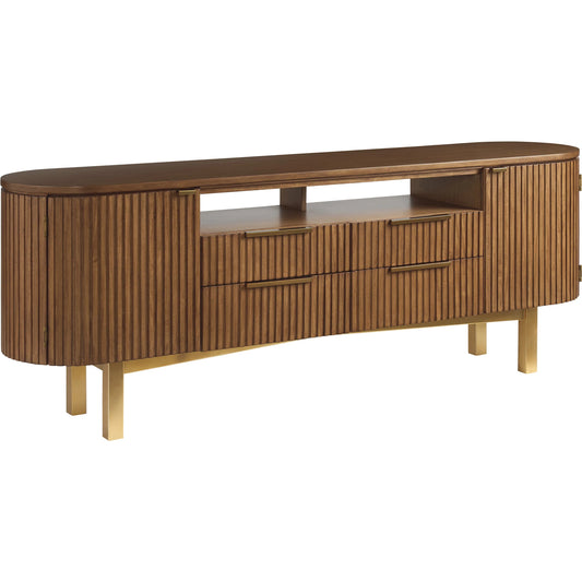 Crescent Bay Media Console by Lexington in satin gold. Made from wood, metal in a unique style.