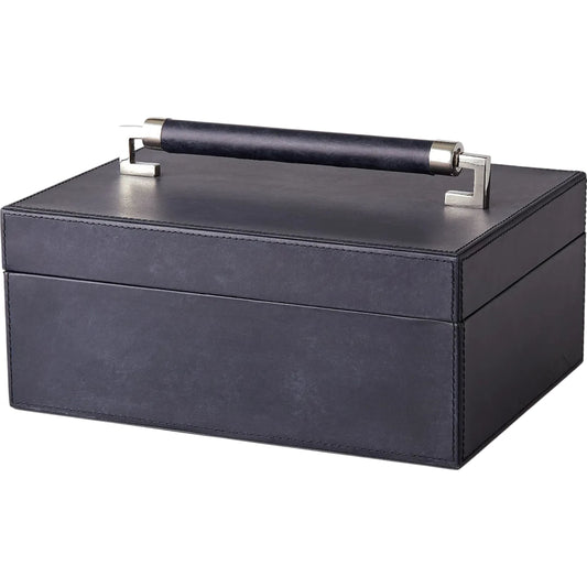 Wrapped Handle Box by Global Views in blue wash. Made from mdf, leather, polyester suede, brass in a transitional style.