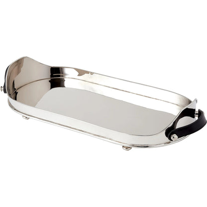 Drinks Tray with Handles by Global Views in nickel. Made from brass, leather in a transitional style.