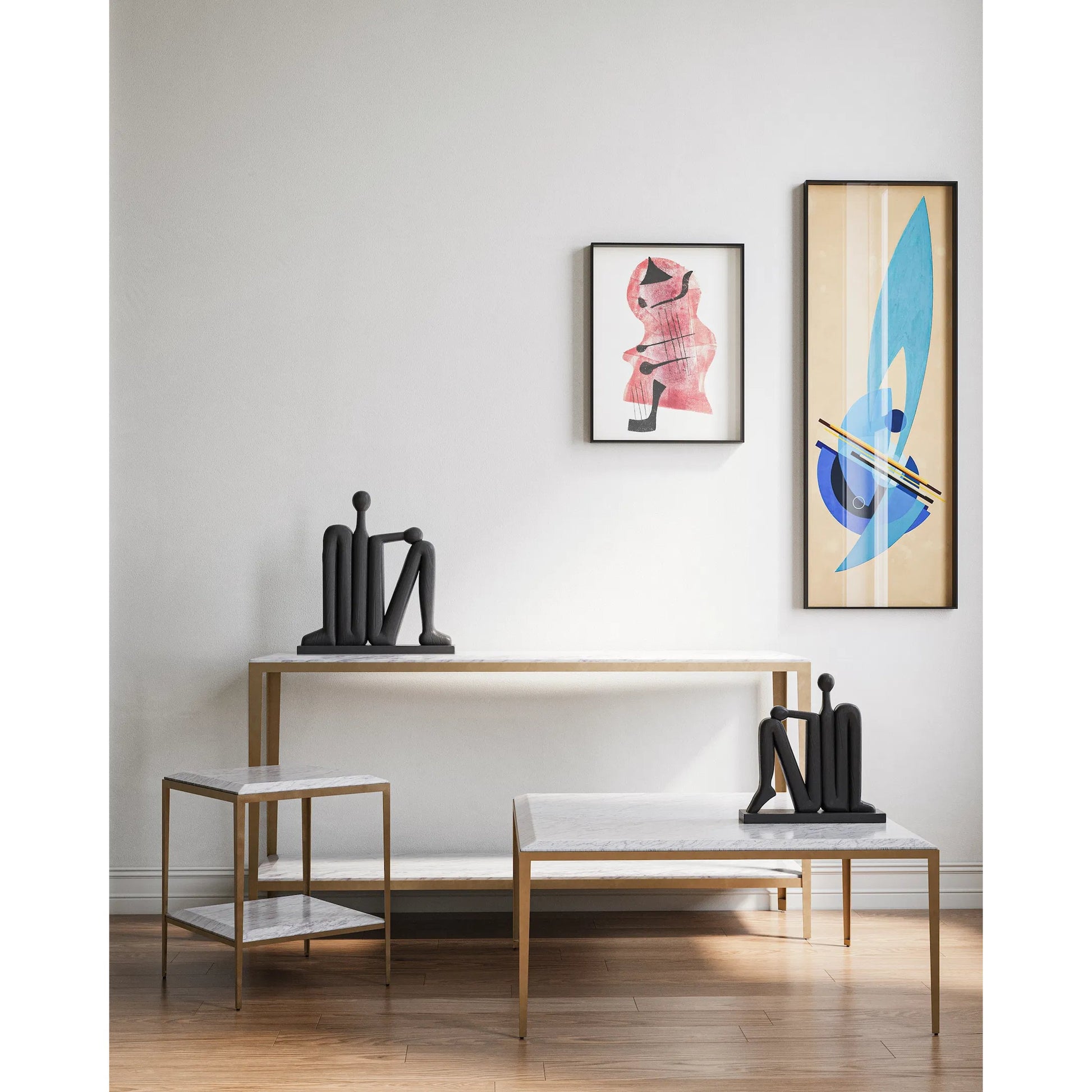 Oblique Marble Console Table by Currey and Company in natural, antique brass. Made from white lilac marble, iron, engineered wood in a modern style.