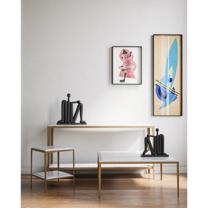 Oblique Marble Console Table by Currey and Company in natural, antique brass. Made from white lilac marble, iron, engineered wood in a modern style.