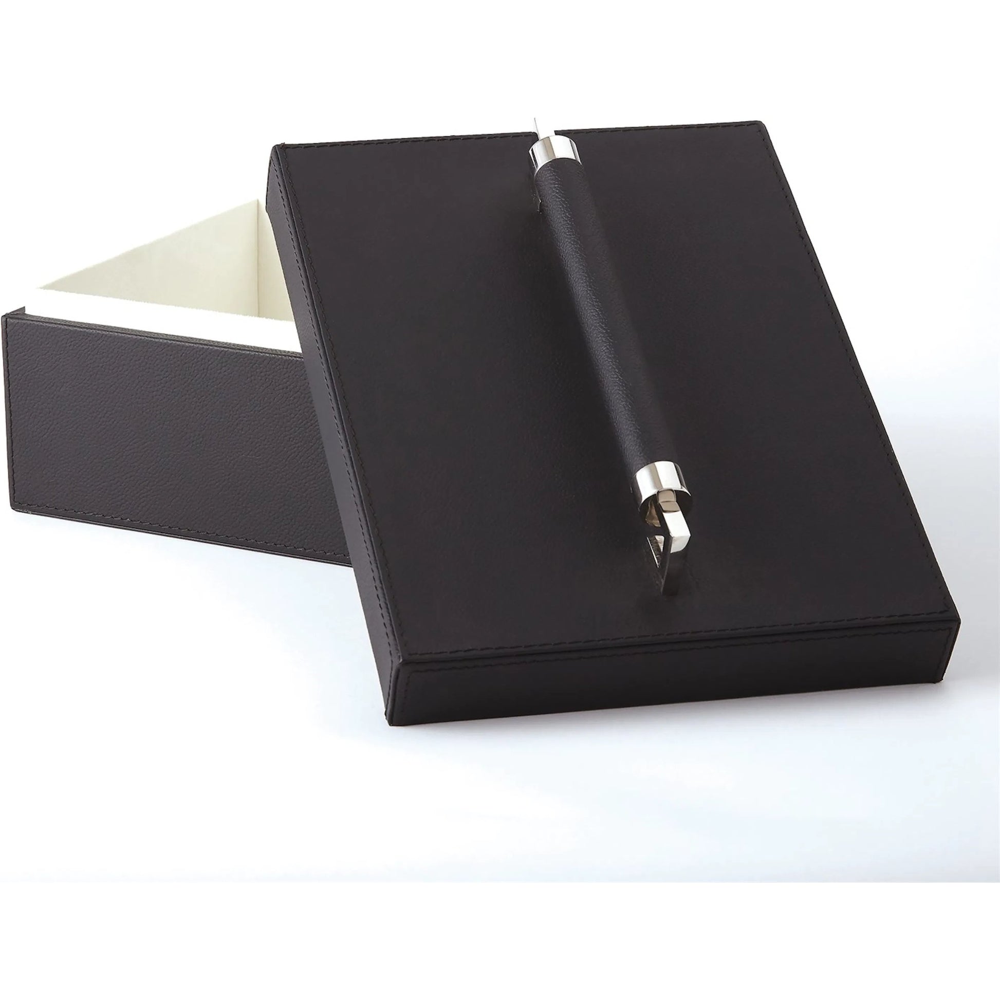 Wrapped Leather Handle Box by Global Views in black and ivory. Made from unique in a modern style.