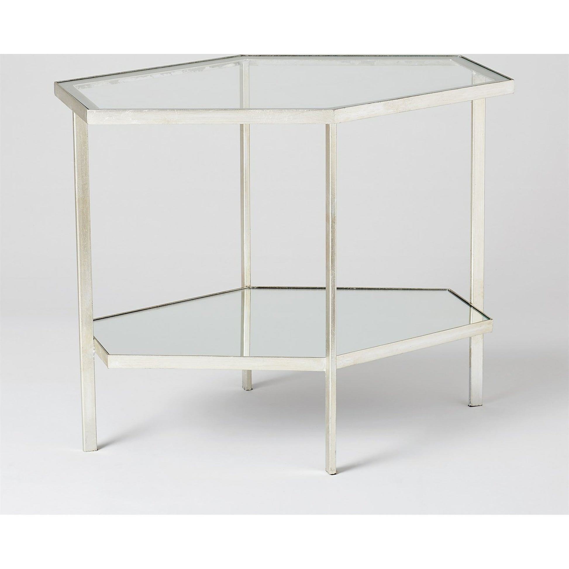 Hexagon Table by Global Views in gold leaf. Made from unique in a transitional style.