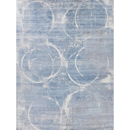 Fine Pure Silk 4225 Rug by Exquisite Rugs in blue, gray, ivory. Made from silk in a unique style.