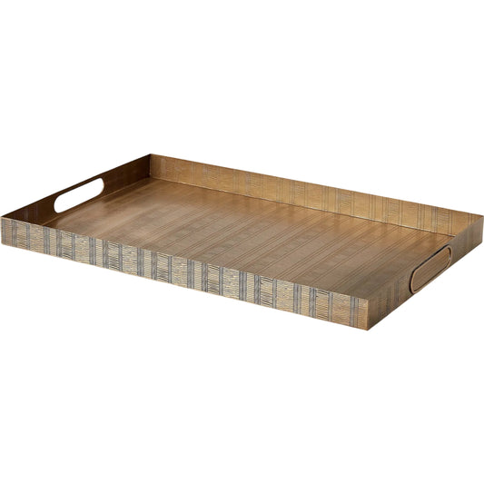 Kokoro Etched Rectangle Tray by Global Views in brass. Made from iron in a eclectic & global style.