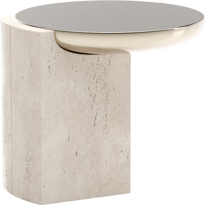 Overlap Round Side Table by Caracole in whisper of gold. Made from stone in a modern style.