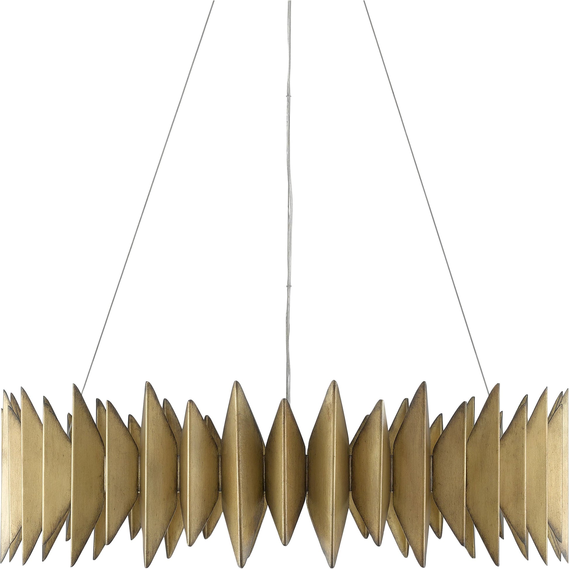 Potter Chandelier by Currey and Company in aurora antique. Made from wrought iron in a modern style.