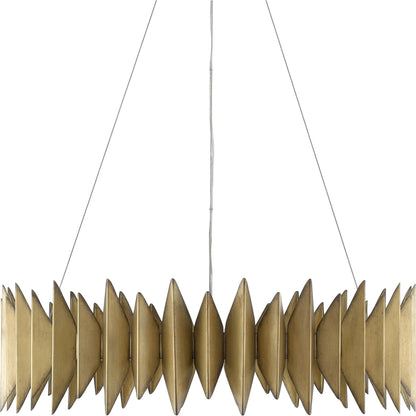 Potter Chandelier by Currey and Company in aurora antique. Made from wrought iron in a modern style.