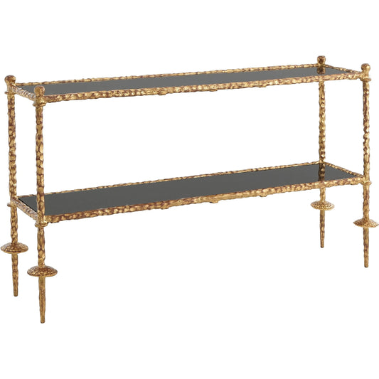 Chiseled Console by Global Views in gold leaf. Made from iron, polished black granite in a eclectic & global style.