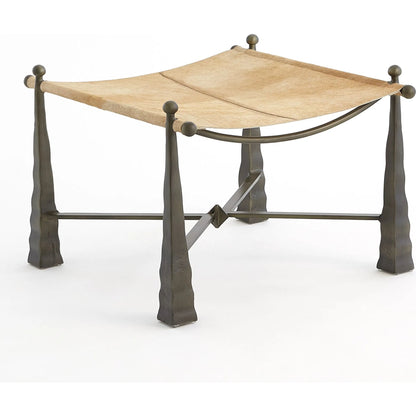 Cognac Ottoman by Global Views. Made from metal, cowhide in a rustic style.