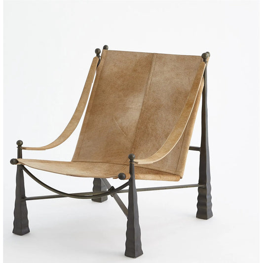 Cognac Ottoman by Global Views. Made from metal, cowhide in a rustic style.