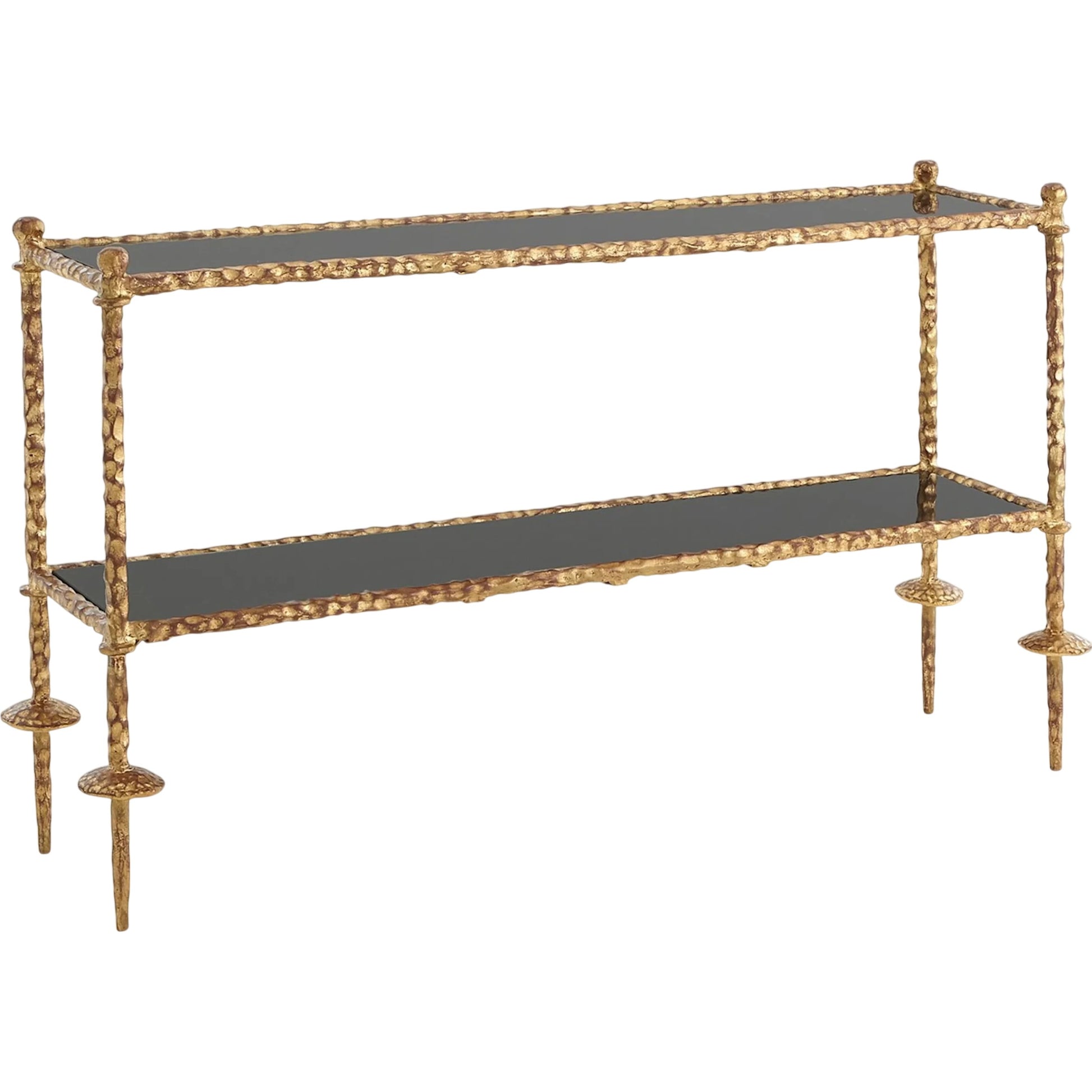 Chiseled Console by Global Views in gold leaf. Made from iron, polished black granite in a eclectic & global style.