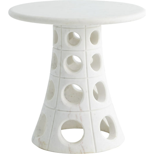 Taper Circle Side Table by Global Views. Made from white honed marble in a eclectic & global style.