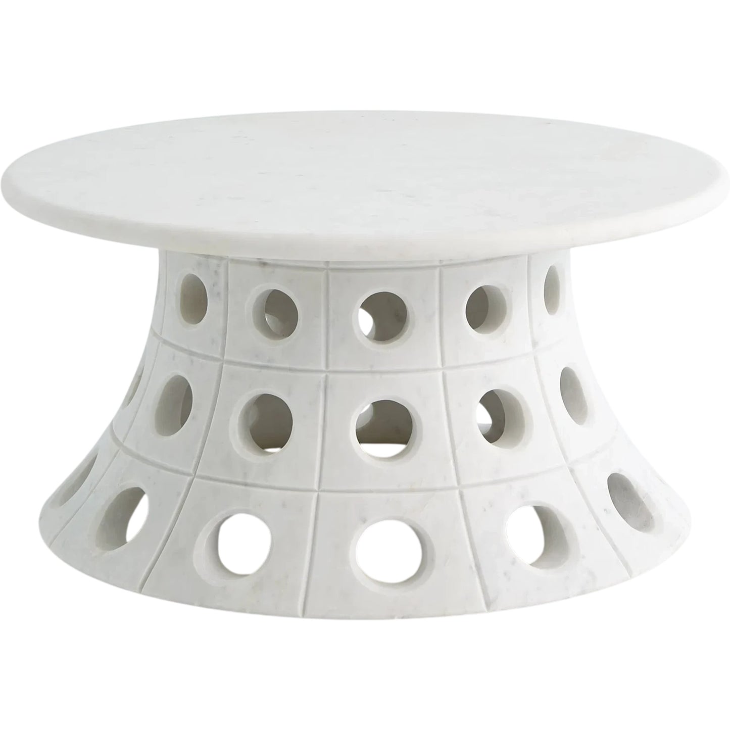 002 SR-702157 | Primary Silo | Taper Circle Cocktail Table by Global Views. Made from white honed marble in a eclectic & global style.