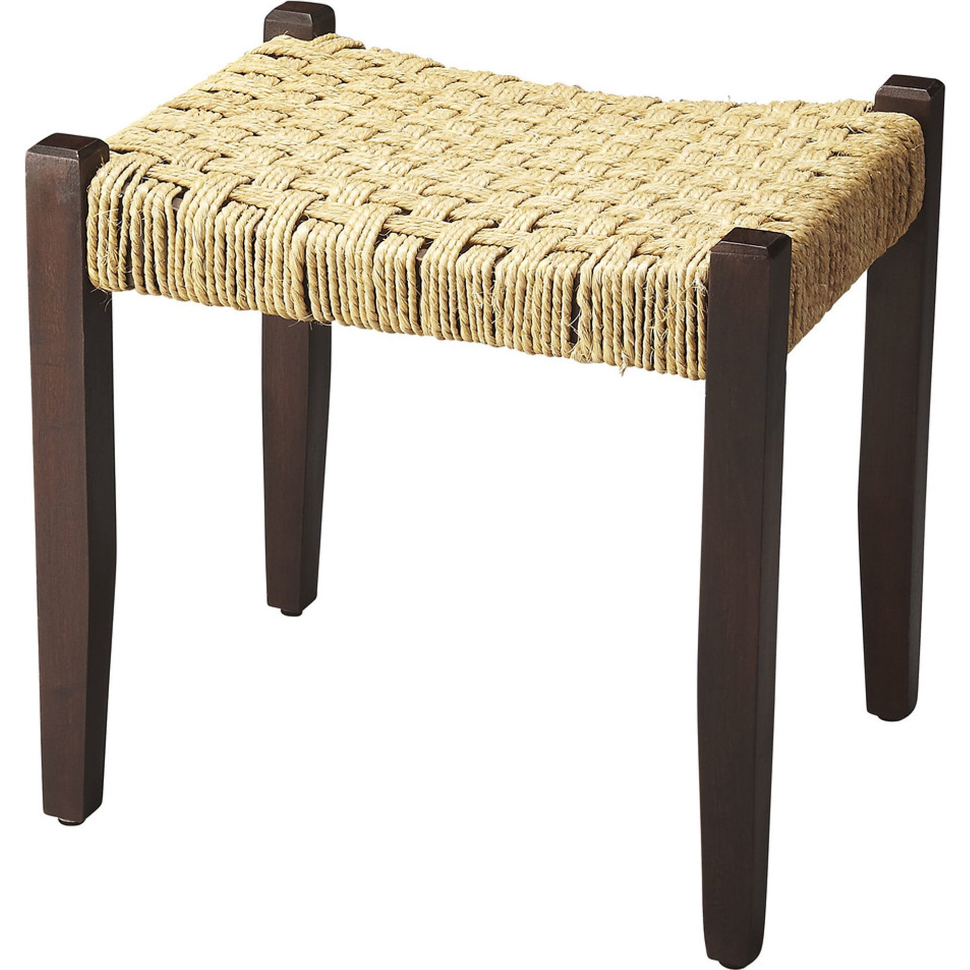 Garner Woven Jute Stool by Butler Specialty Company in butler loft. Made from mango wood, jute rope in a coastal style.